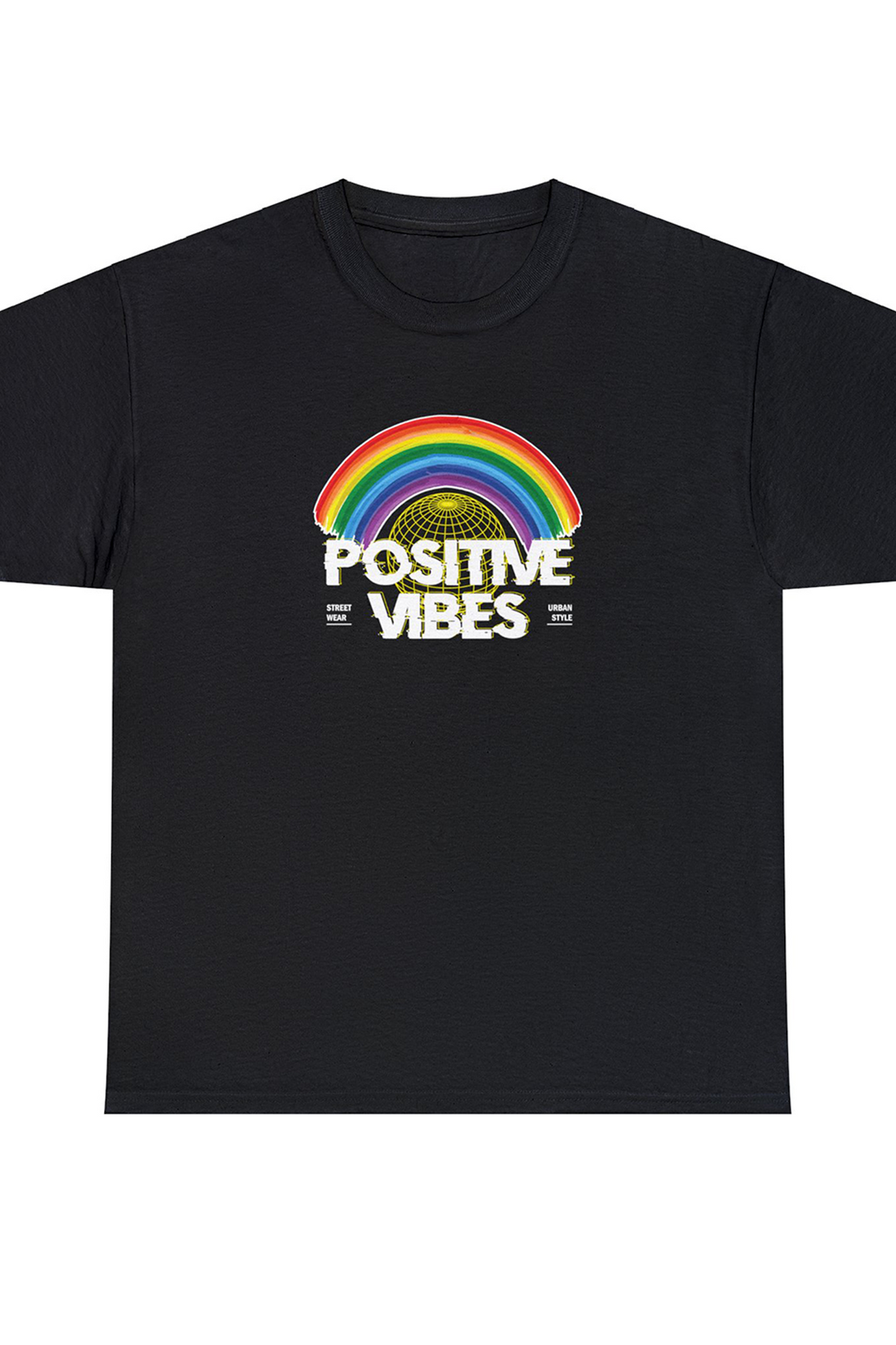 Positive Vibes Rainbow Graphic Tee Shirt