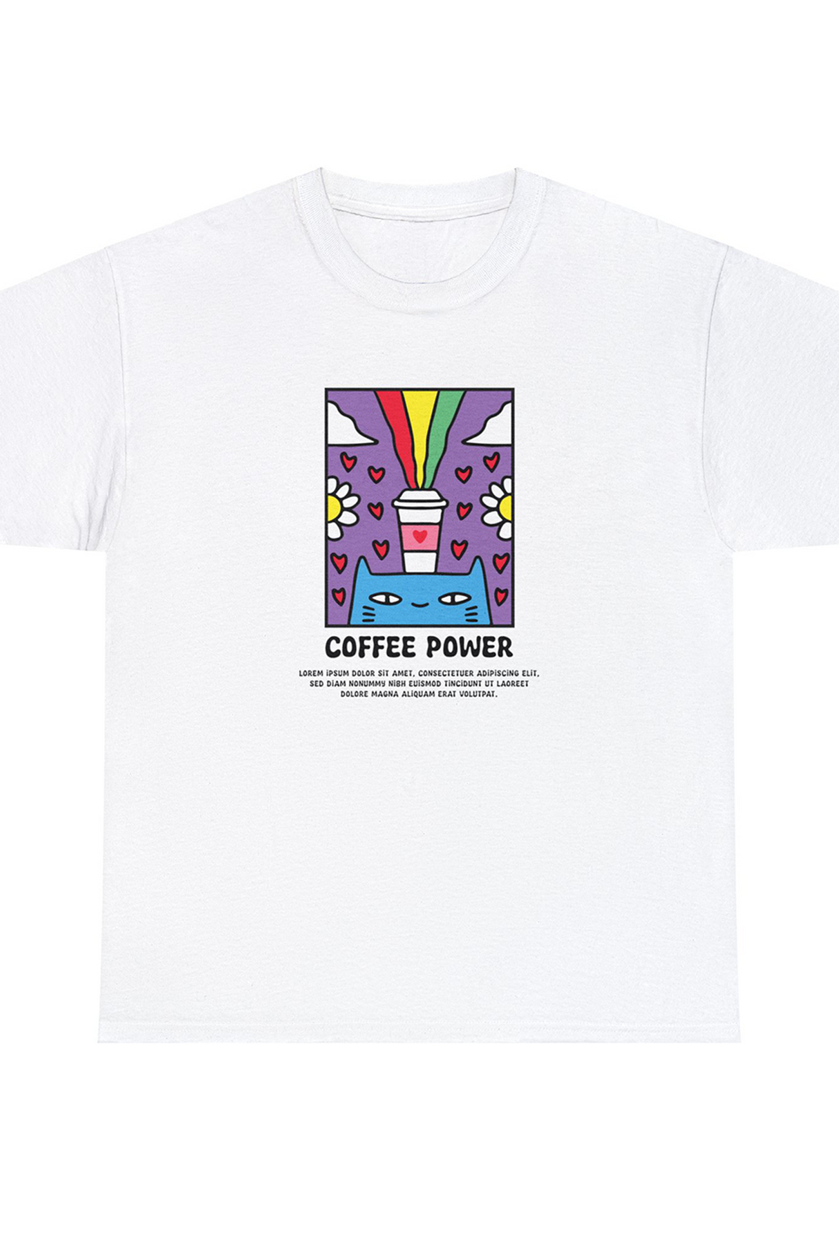 Coffee Power Cat Graphic Tee Shirt
